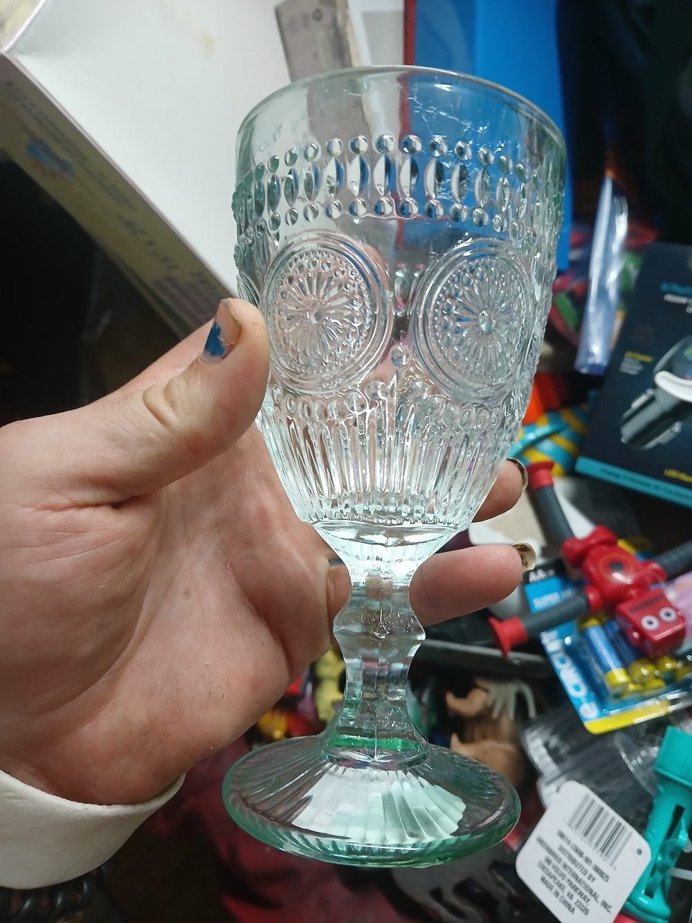 vintage-style pressed glass goblet Pioneer woman